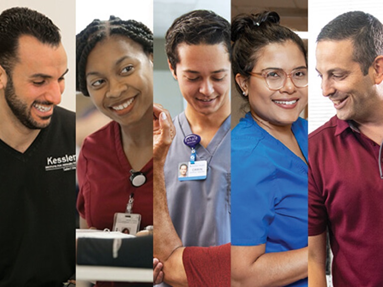 A collage image featuring a range of Select Medical Employees all smiling.